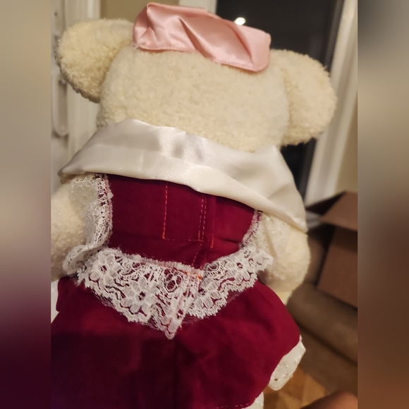 Vintage Jewish religious teddy bear Bat Mitzvah red velvet dress - Picture 6 of 11